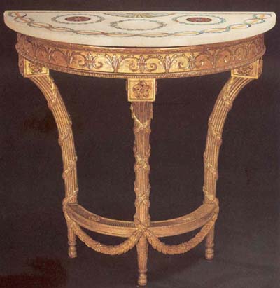 Gilt wood side table, white marble top in Gorge II style furniture